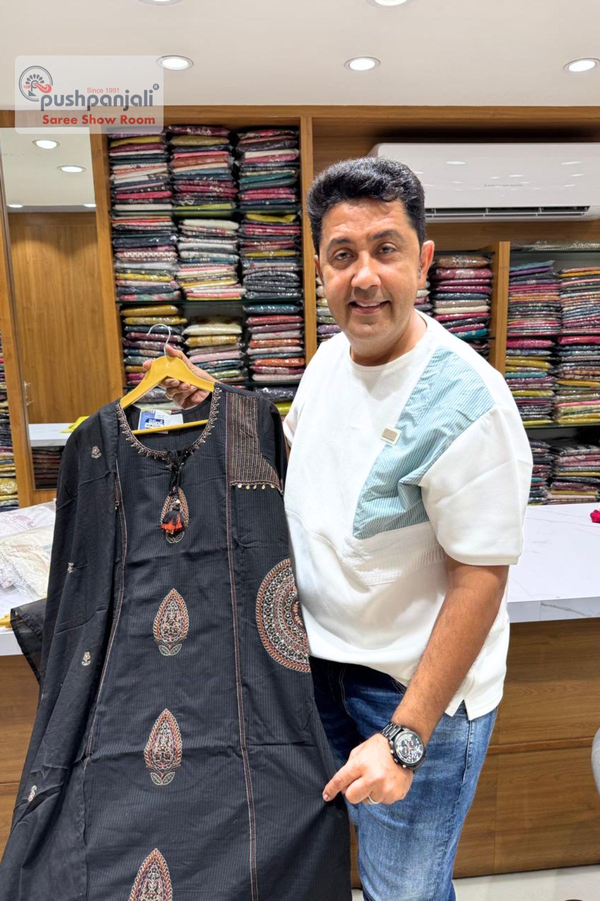 Charcoal Black Embroidered Straight Kurta Set with Dupatta - Image 3