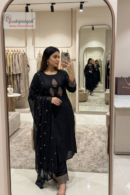 Charcoal Black Embroidered Straight Kurta Set with Dupatta