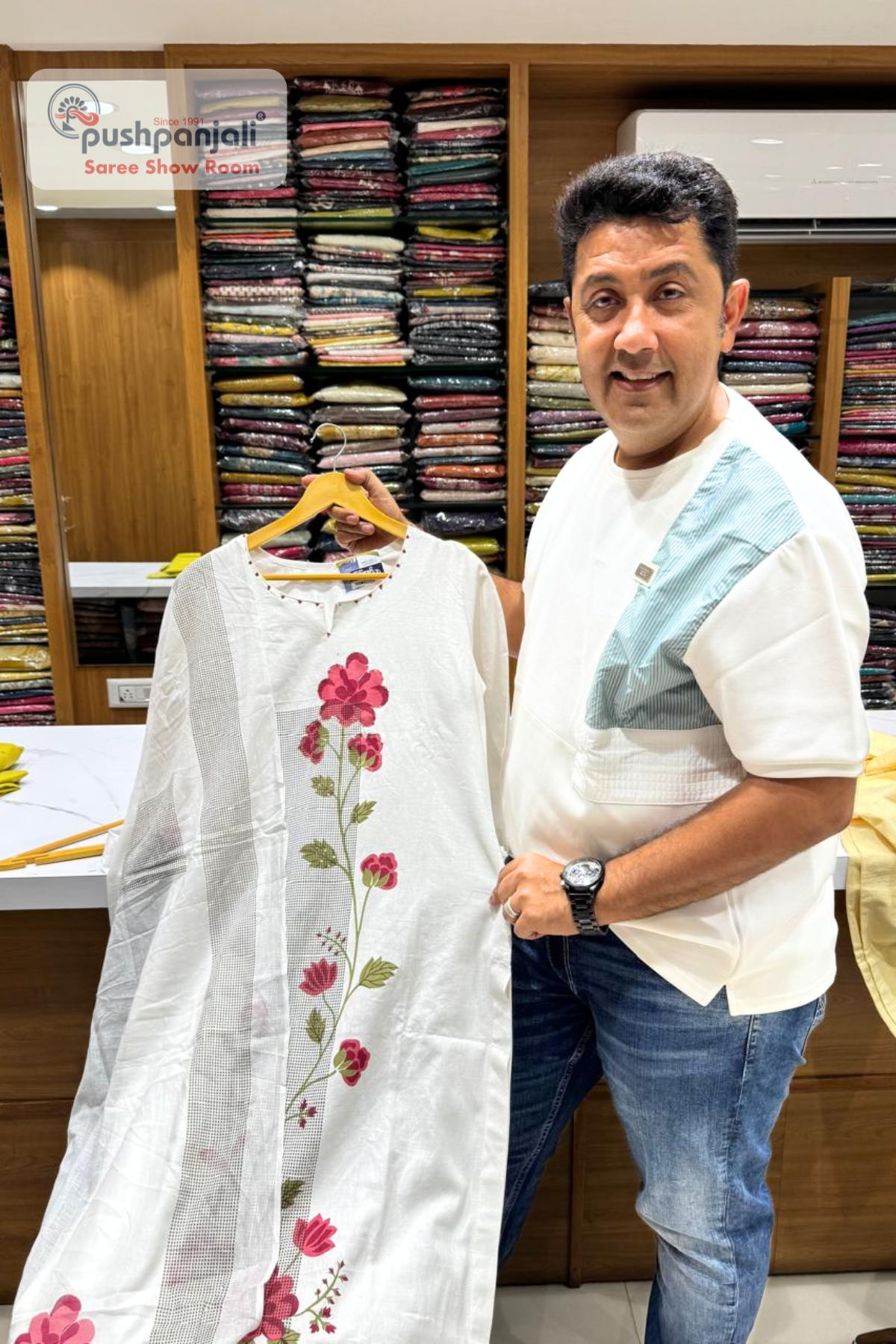 Off White Embroidered Straight Kurta Set with Dupatta - Image 2