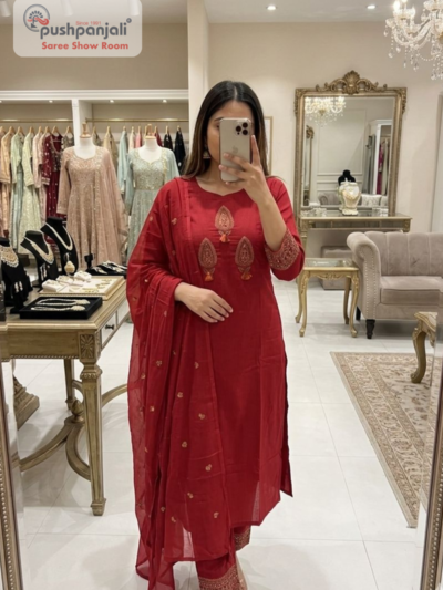 Rani Pink Embroidered Straight Kurta Set with Dupatta