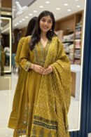 Mustard Yellow A-Line Kurta Set with Printed Dupatta