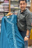 Elegant Teal Blue Embroidered A-line Kurta Set with Dupatta