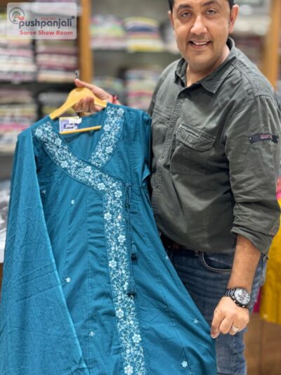 Elegant Teal Blue Embroidered A-line Kurta Set with Dupatta