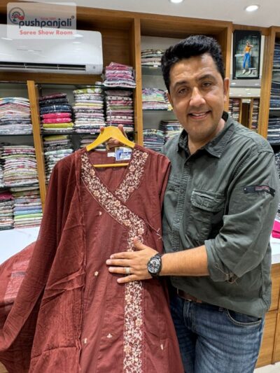 Elegant Coffee Brown Embroidered A-line Kurta Set with Dupatta