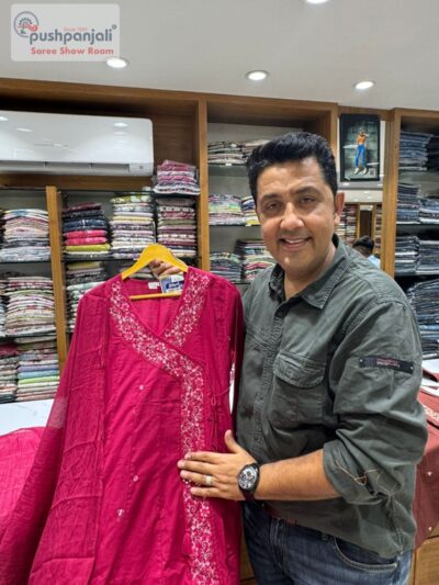 Elegant Rani Pink Embroidered A-line Kurta Set with Dupatta