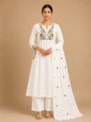 Women's White Embroidered Kurta Pant Set with Dupatta