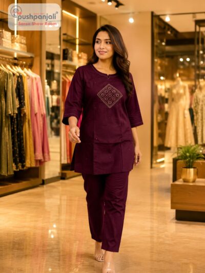 Wine Purple Satin Co-Ord Set