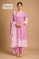 Women's Pink Printed Cotton Kurta Patiala Pant Dupatta Set