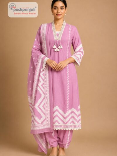 Women's Pink Printed Cotton Kurta Patiala Pant Dupatta Set