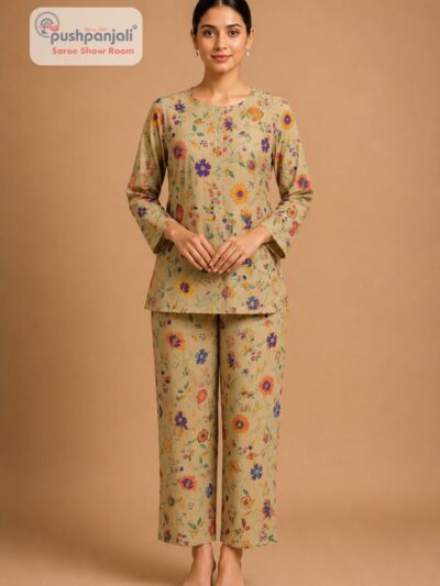 Women's Beige Floral Printed Co-ord Set