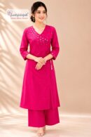 Women's Pink Mirror Work Cotton Kurta Pant Set