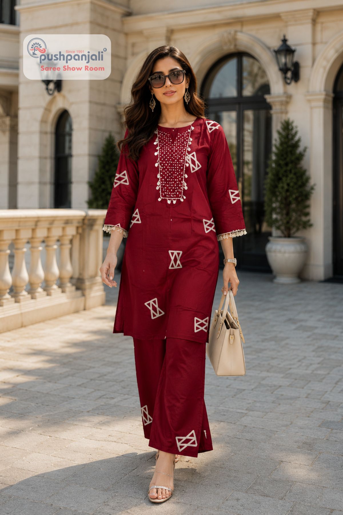 Women's Maroon Printed Kurta Pant Set