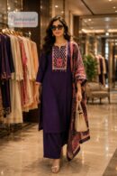 Women's Purple Embroidered Kurta Pant Set with Printed Dupatta