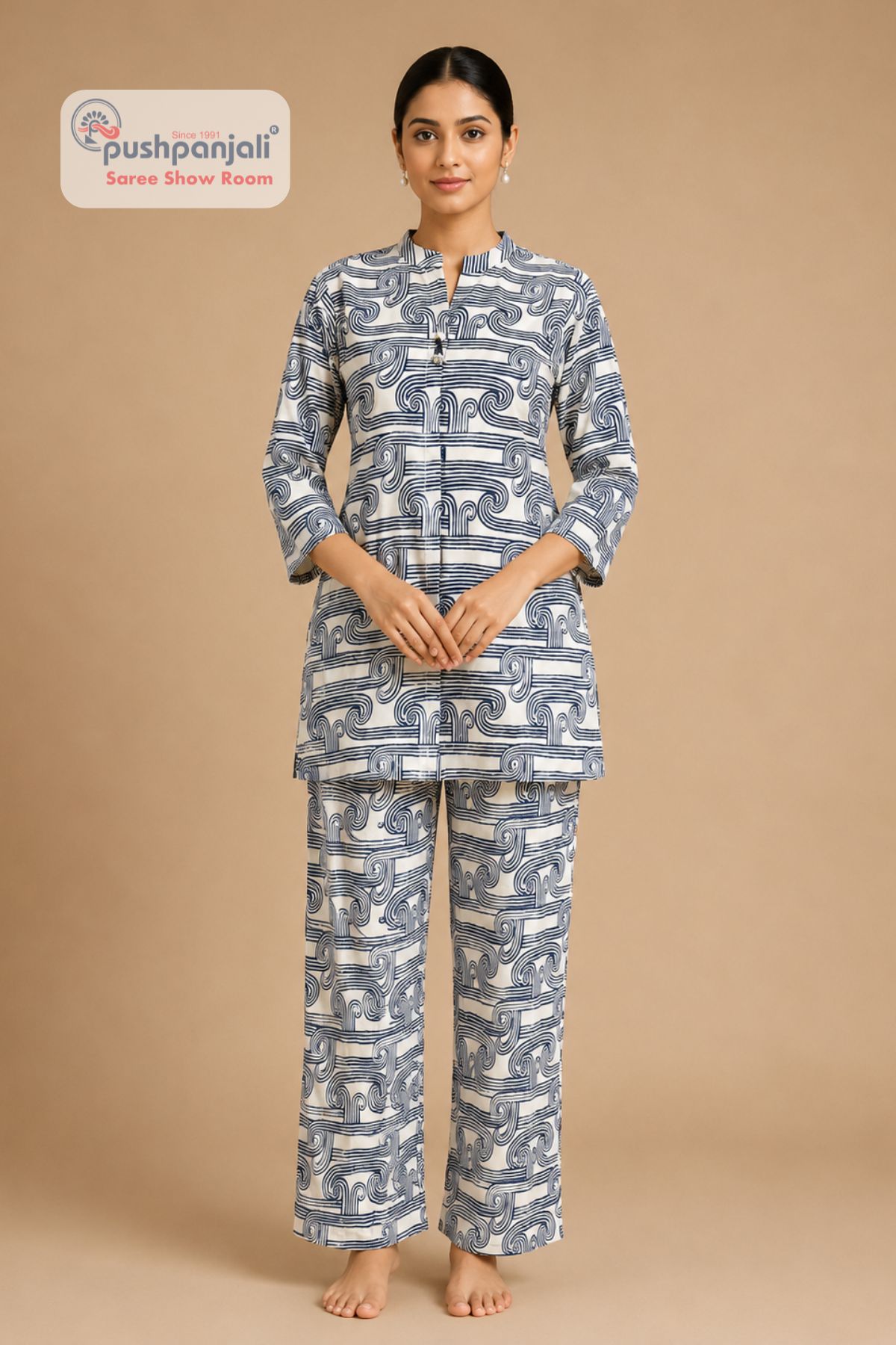 Women's Black & White Abstract Printed Co-Ord Set - Image 2