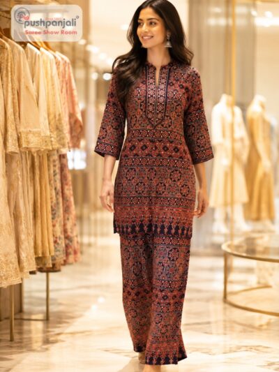 Black & Rust Rayon Cotton Printed Co-Ord Set