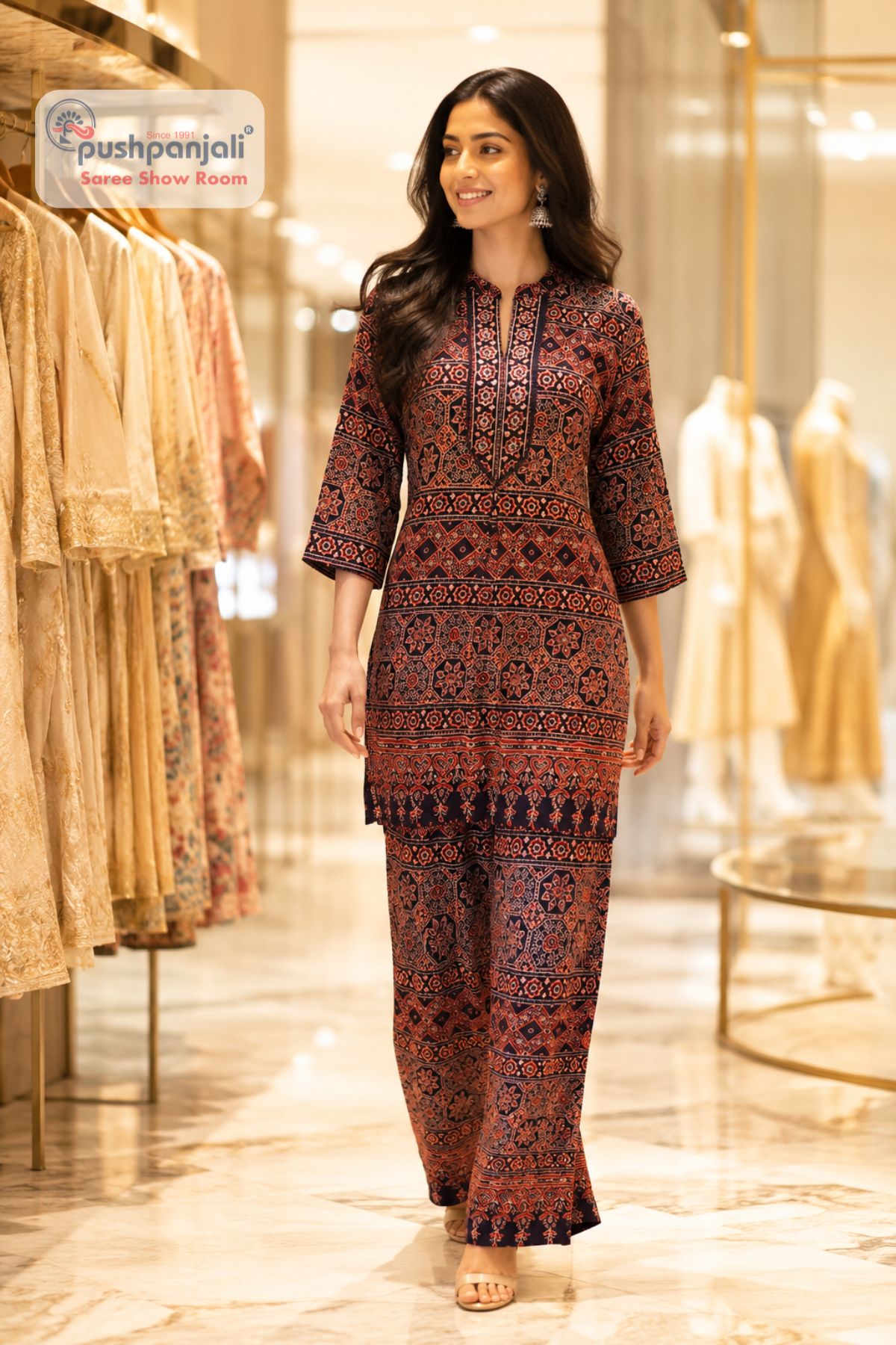 Black & Rust Rayon Cotton Printed Co-Ord Set