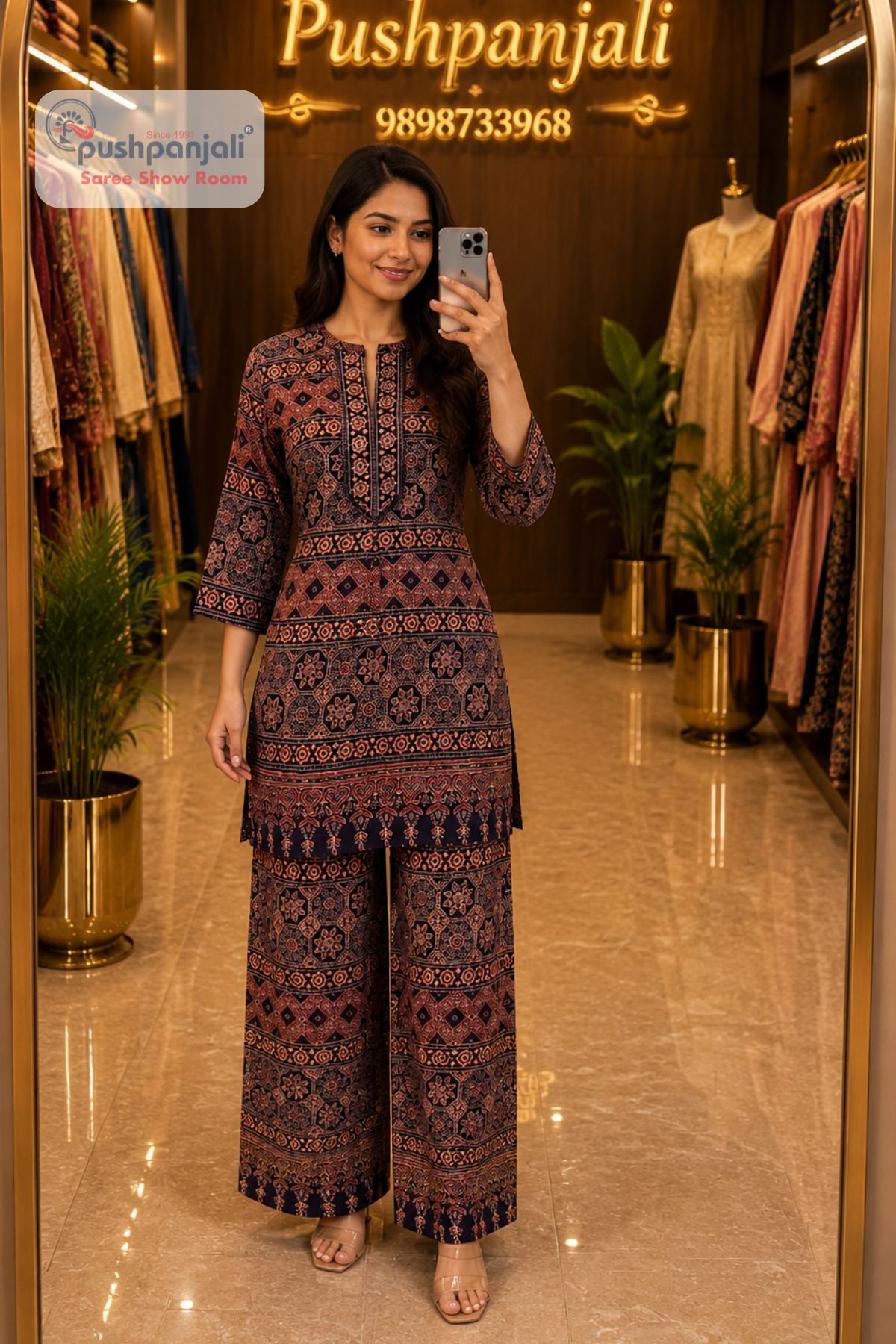 Black & Rust Rayon Cotton Printed Co-Ord Set - Image 2