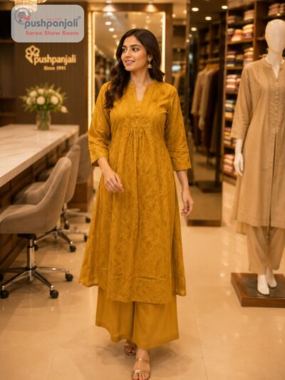 Women's Mustard Yellow Printed Kurta Palazzo Set (2-Piece Set)