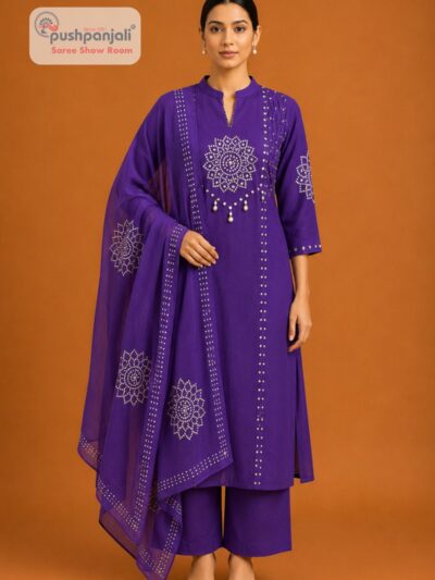 Women's Royal Purple Embellished Kurta Pant Set with Dupatta