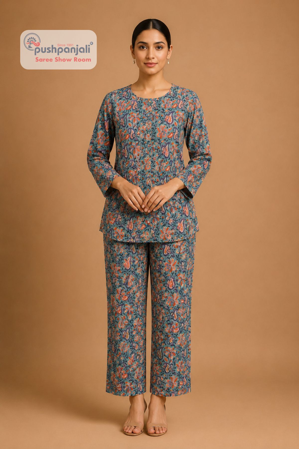 Women's Blue Floral Printed Co-ord Set