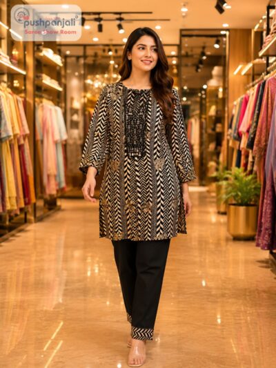 Black & Beige Printed Cotton Co-Ord Set