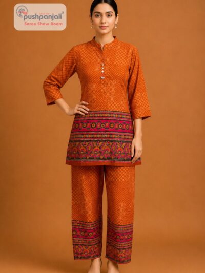 Women's Rust Orange Printed Cotton Co-Ord Set