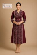 Women's Maroon Printed A-Line Cotton Kurti