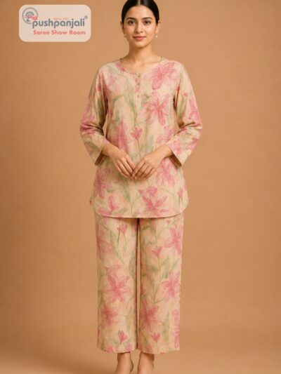 Women's Peach Floral Printed Co-ord Set