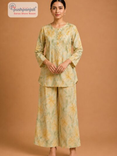 Women's Pastel Yellow Floral Printed Co-ord Set
