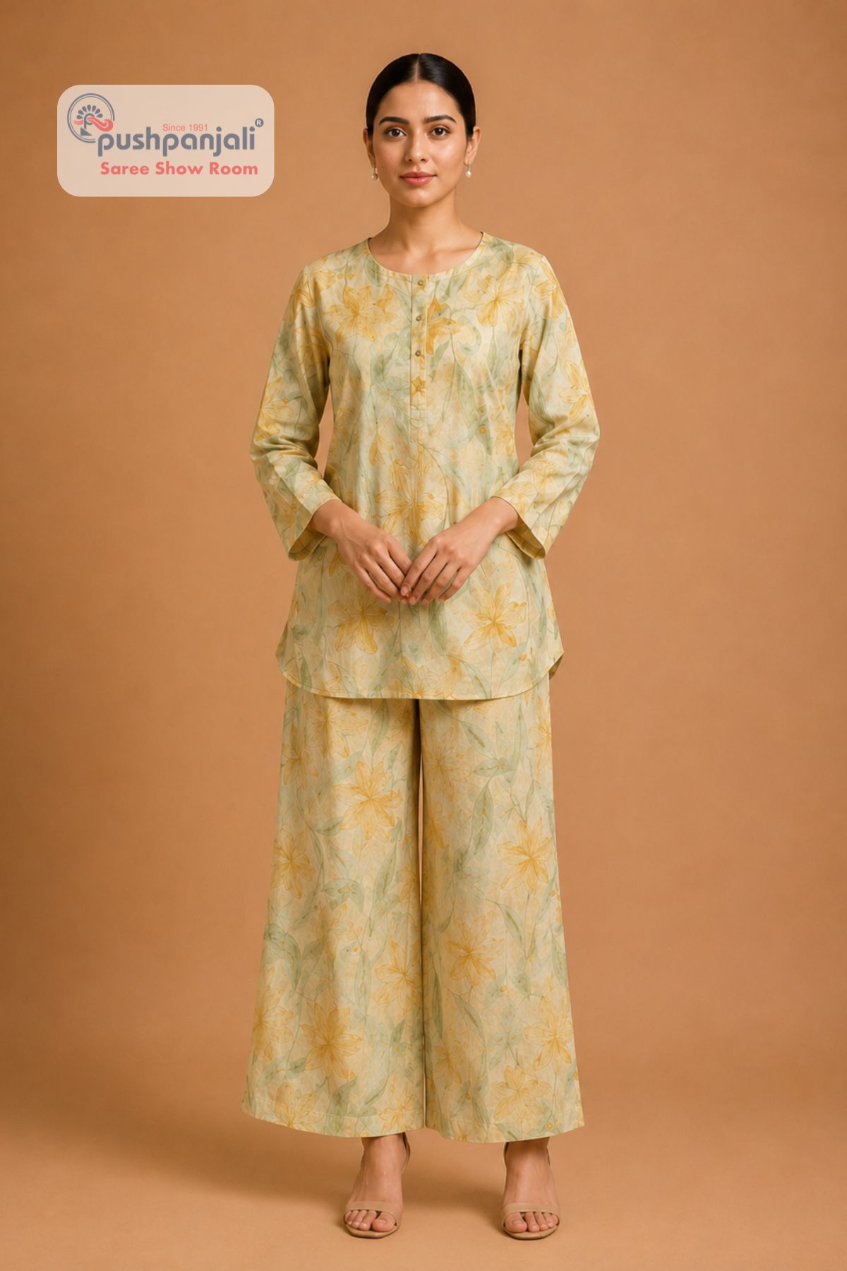 Women's Pastel Yellow Floral Printed Co-ord Set