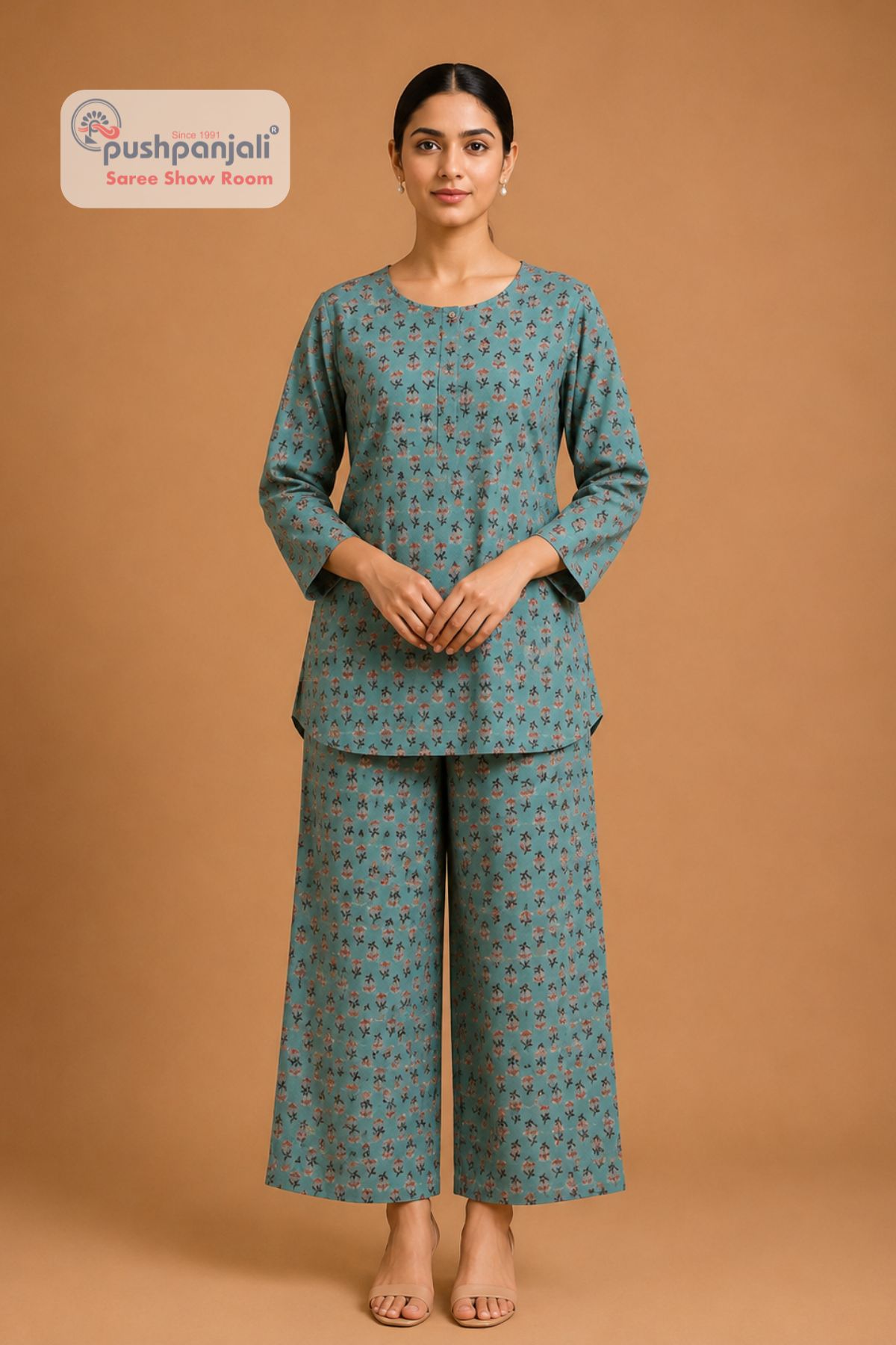Women's Sky Blue Printed Co-ord Set