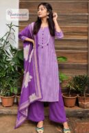 Women's Purple Striped Kurta Palazzo Dupatta Set