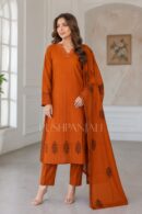 Women's Rust Orange Printed Kurta Pant with Dupatta Set