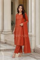 Women's Rust Orange Premium Kurta Pant Dupatta Set