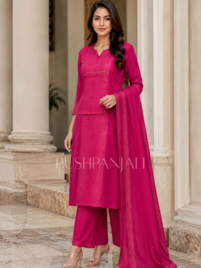 Women's Rani Pink Premium Kurta Pant Dupatta Set