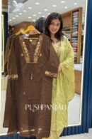 Coffee Brown Chanderi Silk Floral Embroidered Straight Kurta Set