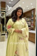 Lime Green Cotton Anarkali Kurta Set with Scalloped Embroidered Dupatta