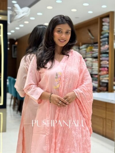 Premium Cotton Embroidered Kurta Set with Dupatta – Baby Pink