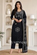 Premium Black Cotton Printed Kurta Pant Set with Dupatta for Women