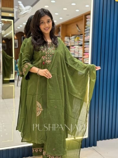 Olive Mehendi Green Cotton Straight Kurta Pant Set