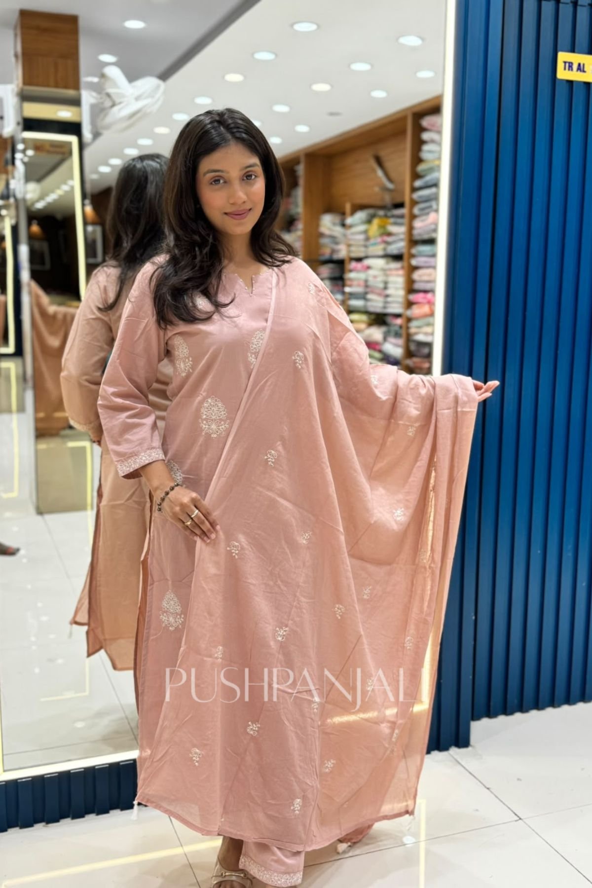 Premium Cotton Embro Embroidered Kurta Set with Dupatta – Dusty Rose Pink