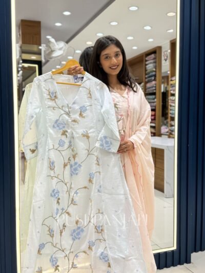 Premium Off White Floral Mul Cotton Kurta Pant Set with Dupatta for Women