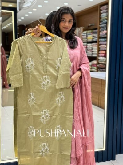 Muted Olive Green Cotton Straight Kurta Pant Set