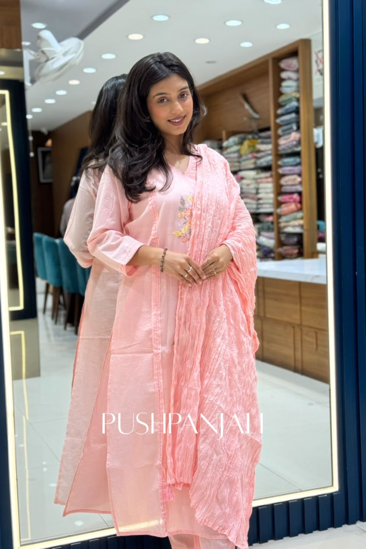 Premium Cotton Embroidered Kurta Set with Dupatta – Baby Pink - Image 2