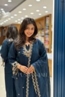 Premium Cotton Embroidered Kurta Set with Dupatta – Teal Blue