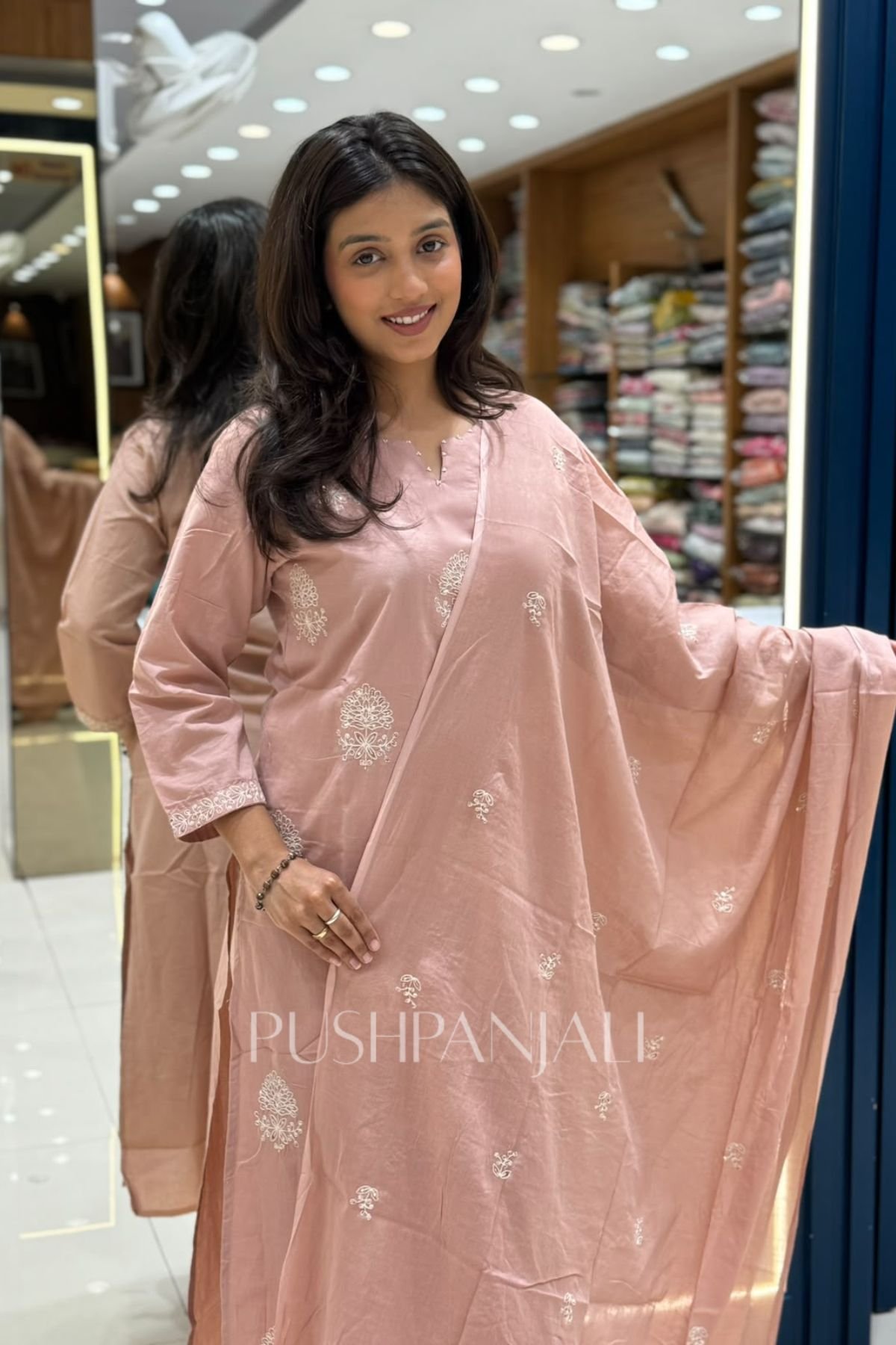 Premium Cotton Embro Embroidered Kurta Set with Dupatta – Dusty Rose Pink - Image 2