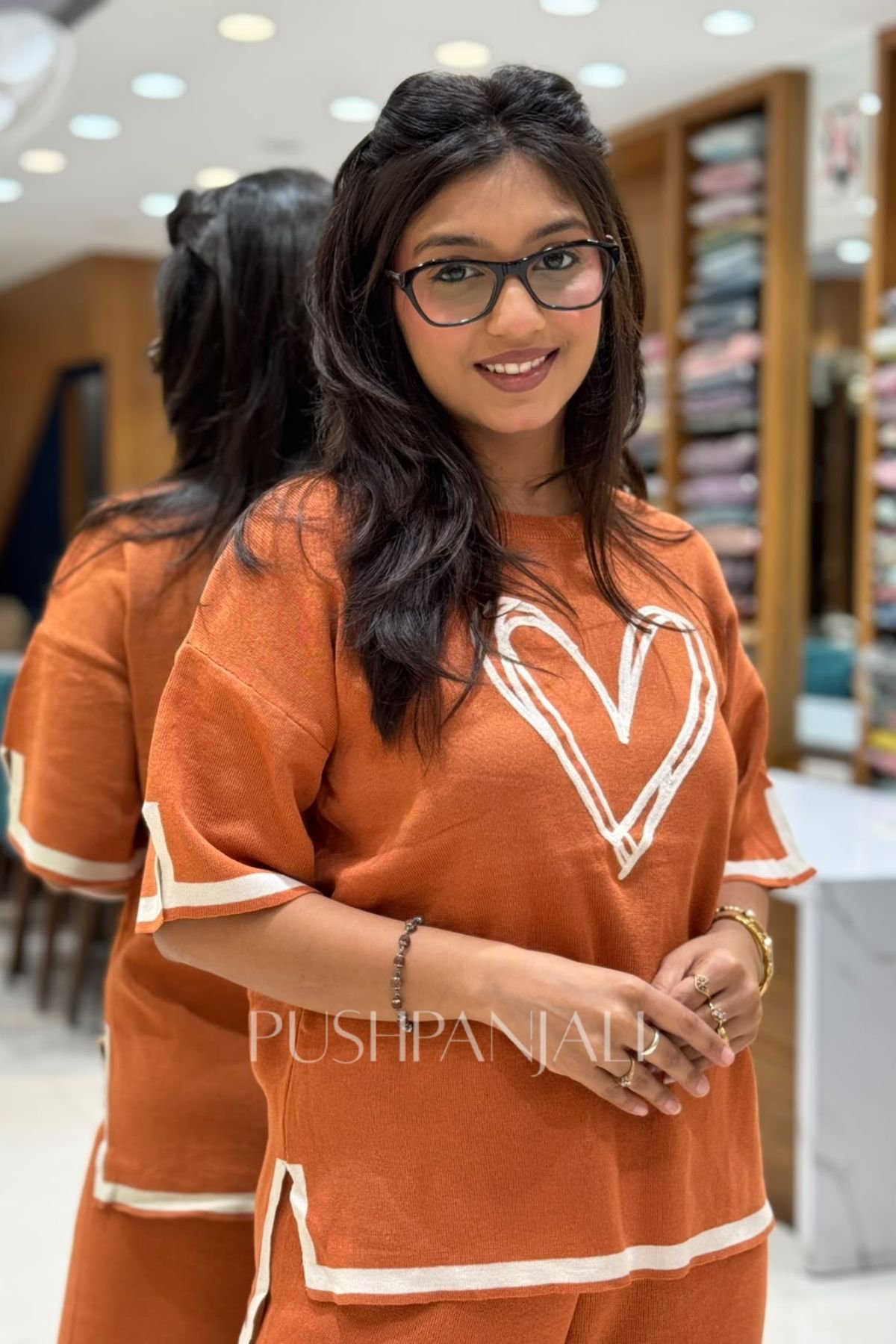 Rust Orange Heart Embroidered Co-Ord Set | Premium Airport Look & Casual Wear