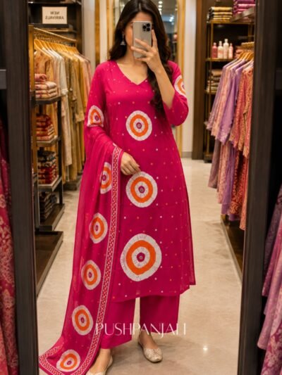 Women's Rani Pink Printed Kurta Pant Dupatta Set
