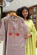Women's Lavender Grey Pure Cotton Embroidered Kurta Set