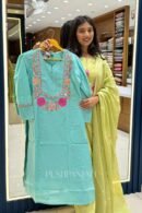 Women's Aqua Blue Pure Cotton Embroidered Kurta Set